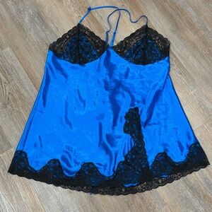Fredrick’s of Hollywood blue and Black Lace corset back lingerie chemise 2X sexy